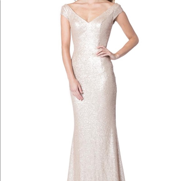 Gold sequined fit and flare dress.  Size 6 - Picture 1 of 8